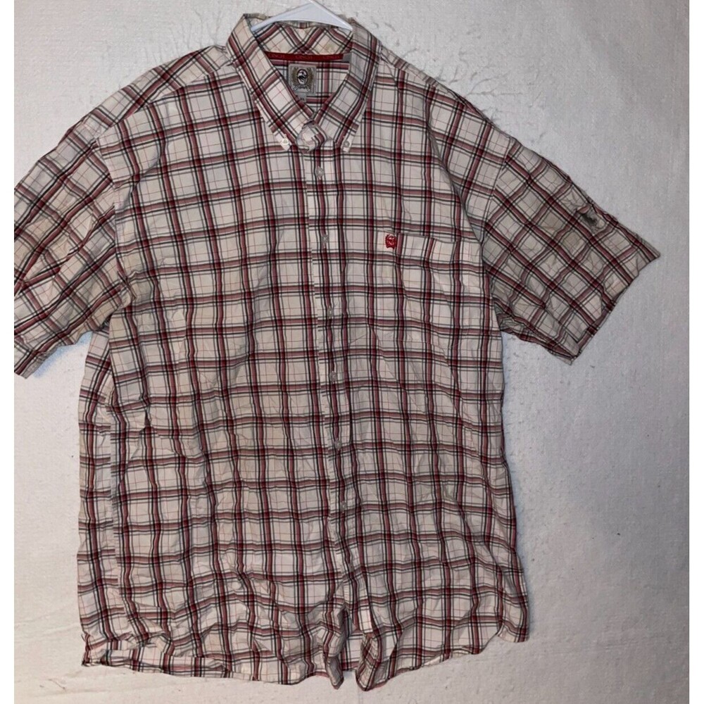 Cinch Western Button Down Shirt Mens Sz XL White Plaid Short Sleeve Rodeo Cowboy
